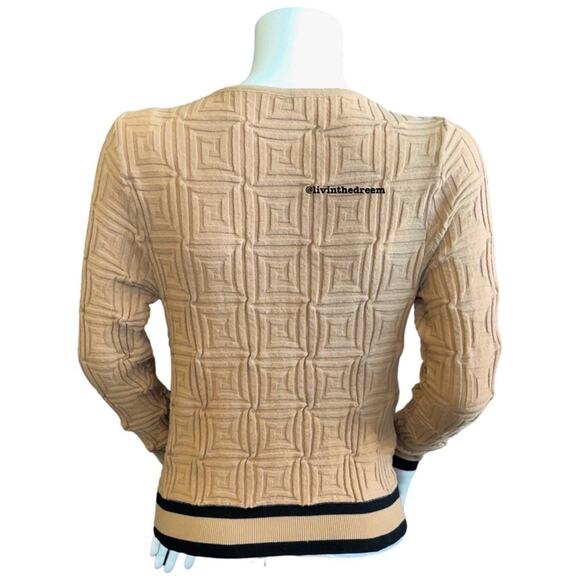 #T76 Elegant Scoop Neck Sweater Trim Long Sleeve Pearl Like Buttons SZ L $59 - Picture 9 of 14